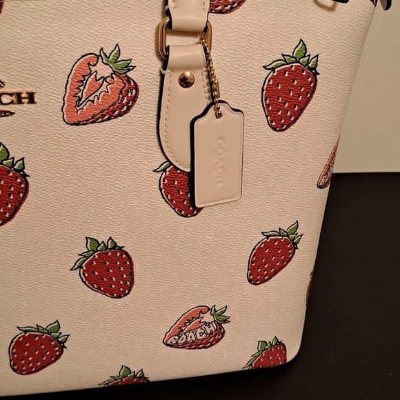 Coach White Strawberry Print Tote Bag NWOT - Picture 2 of 8